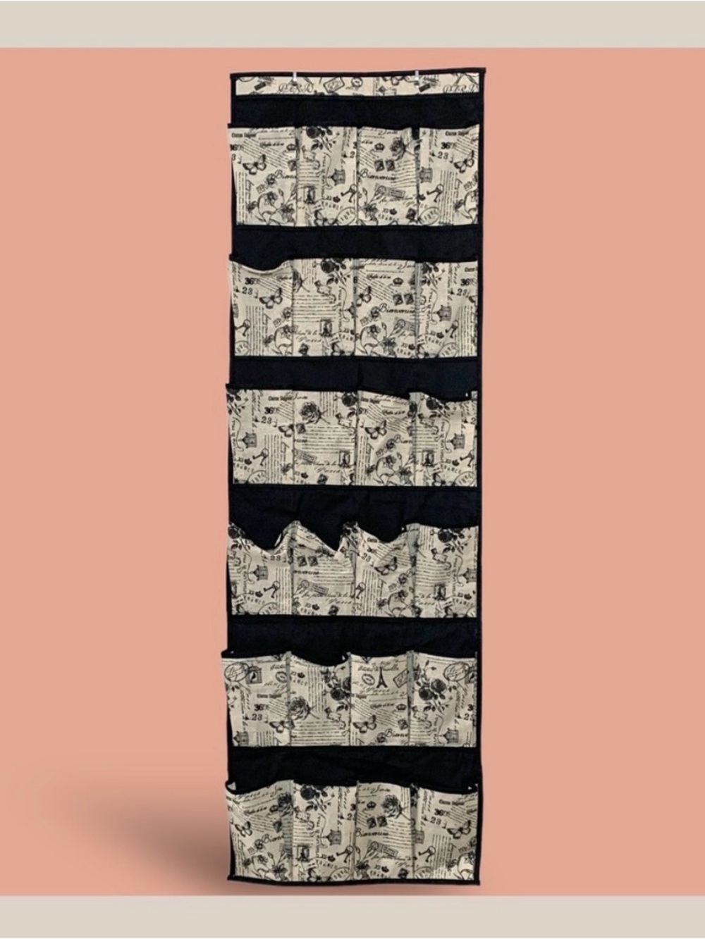 Over-The-Door French Print Shoe Organizer (12-pairs) - Black / Cream